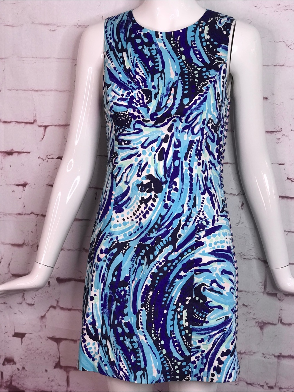 LILLY PULITZER Mila Blue Pink White Swirl Design Cotton Sheath Dress Size 00 - Picture 16 of 16